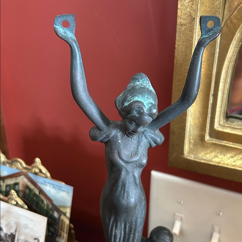 Antique Art Nouveau Bronze Figural Vanity Mirror Base - Picture 4 of 9